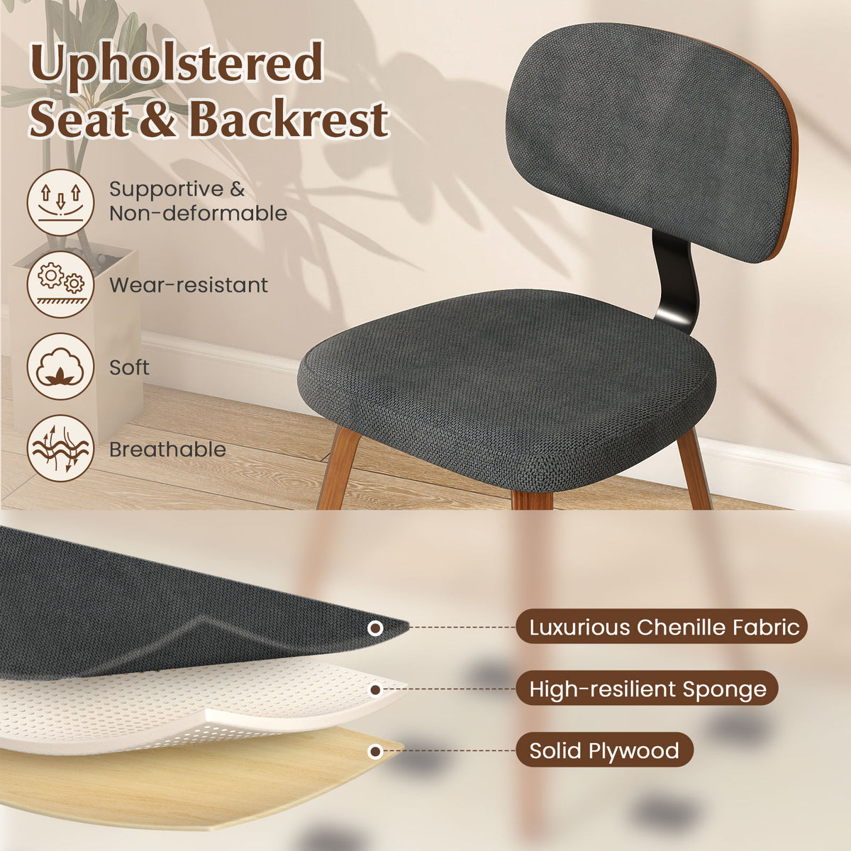 Chenille Upholstered Dining Chairs Set of 2 - Dark Gray