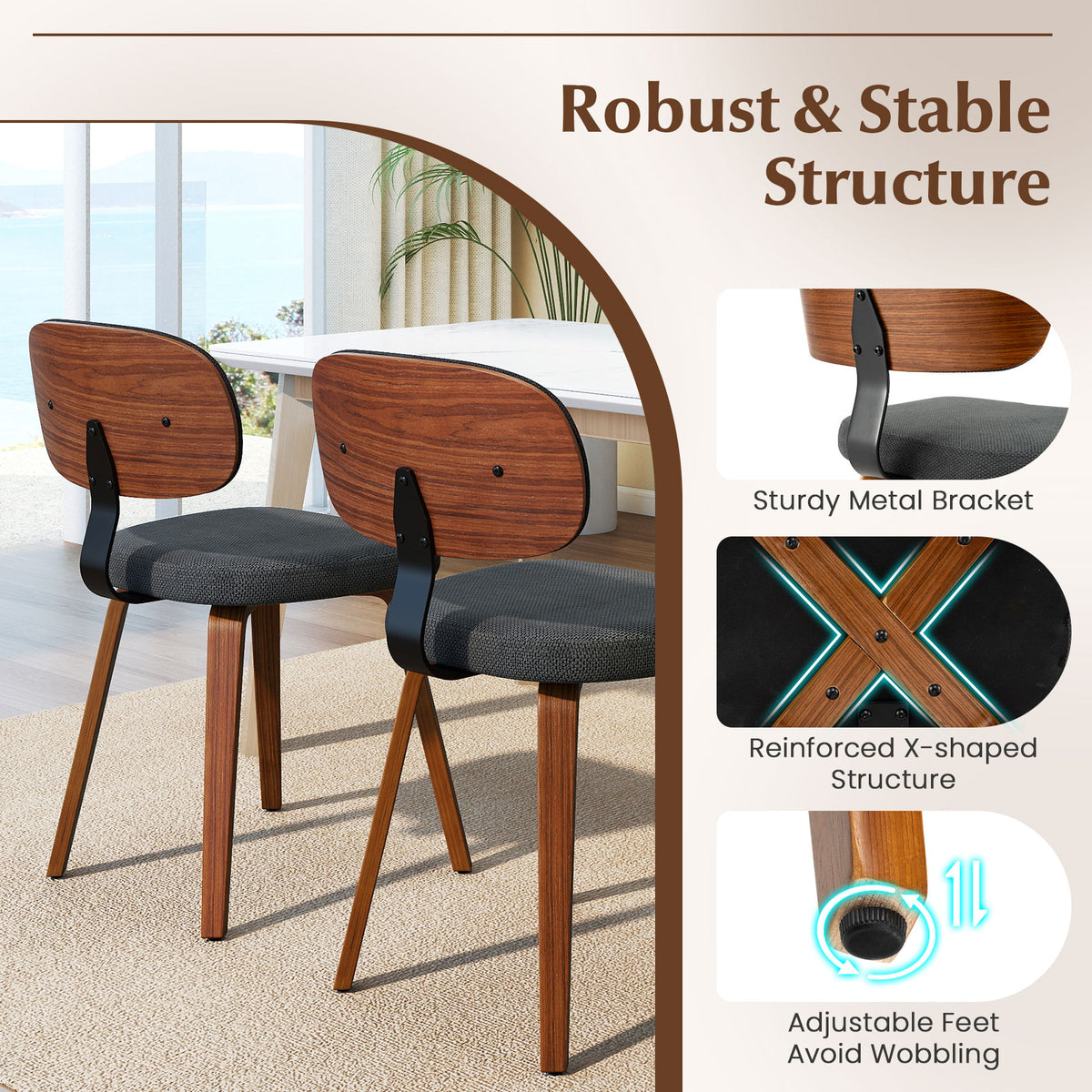 Chenille Upholstered Dining Chairs Set of 2 - Dark Gray