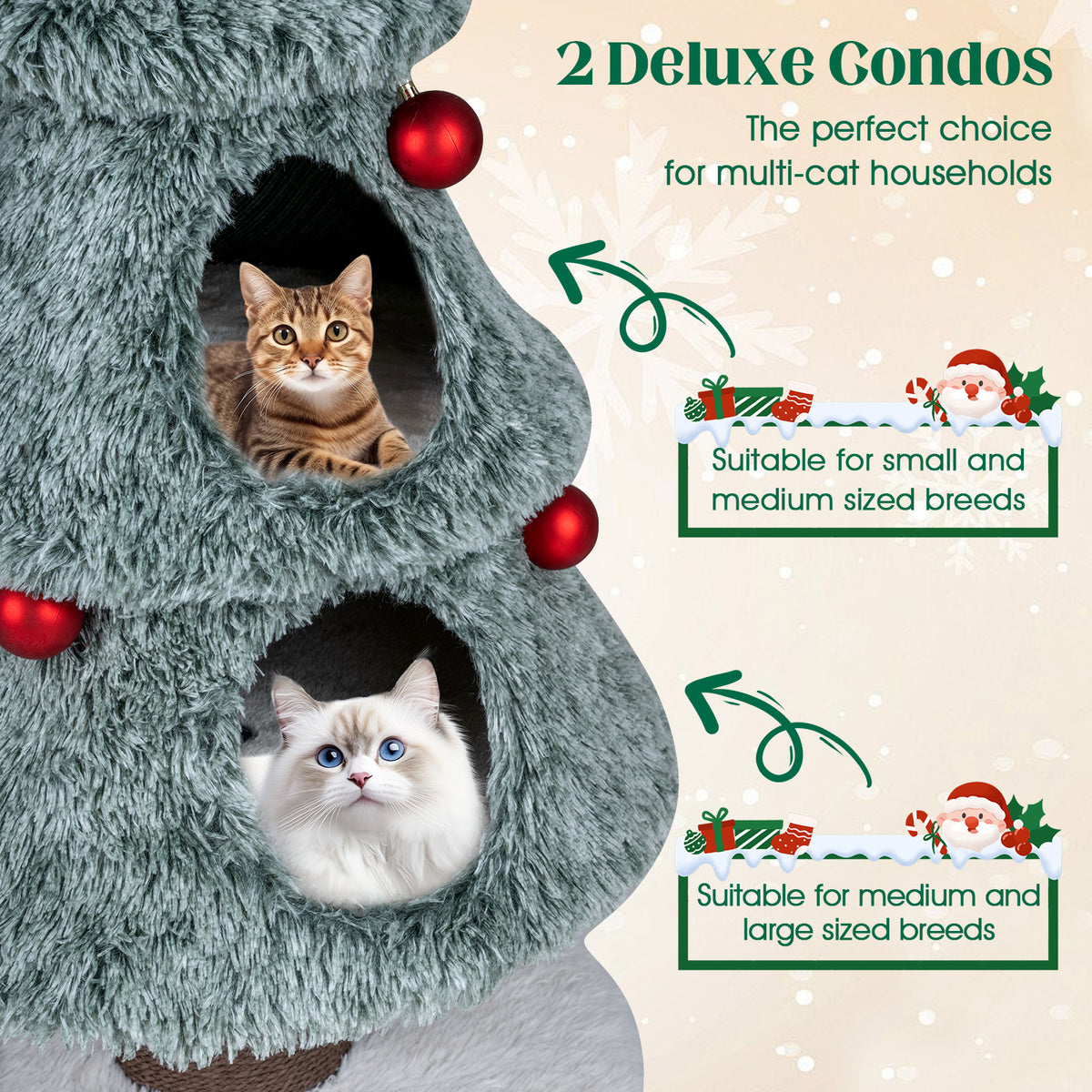 Christmas Cat Tree for Indoor Cats 48.5-Inch Green Cat Tower with 2 Condos & Scratching Post - Festive Cat Furniture