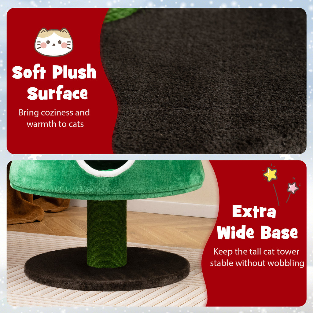 Christmas Cat Tree for Indoor Cats – Green Holiday Cat Tower with 2 Condos & Plush Beds