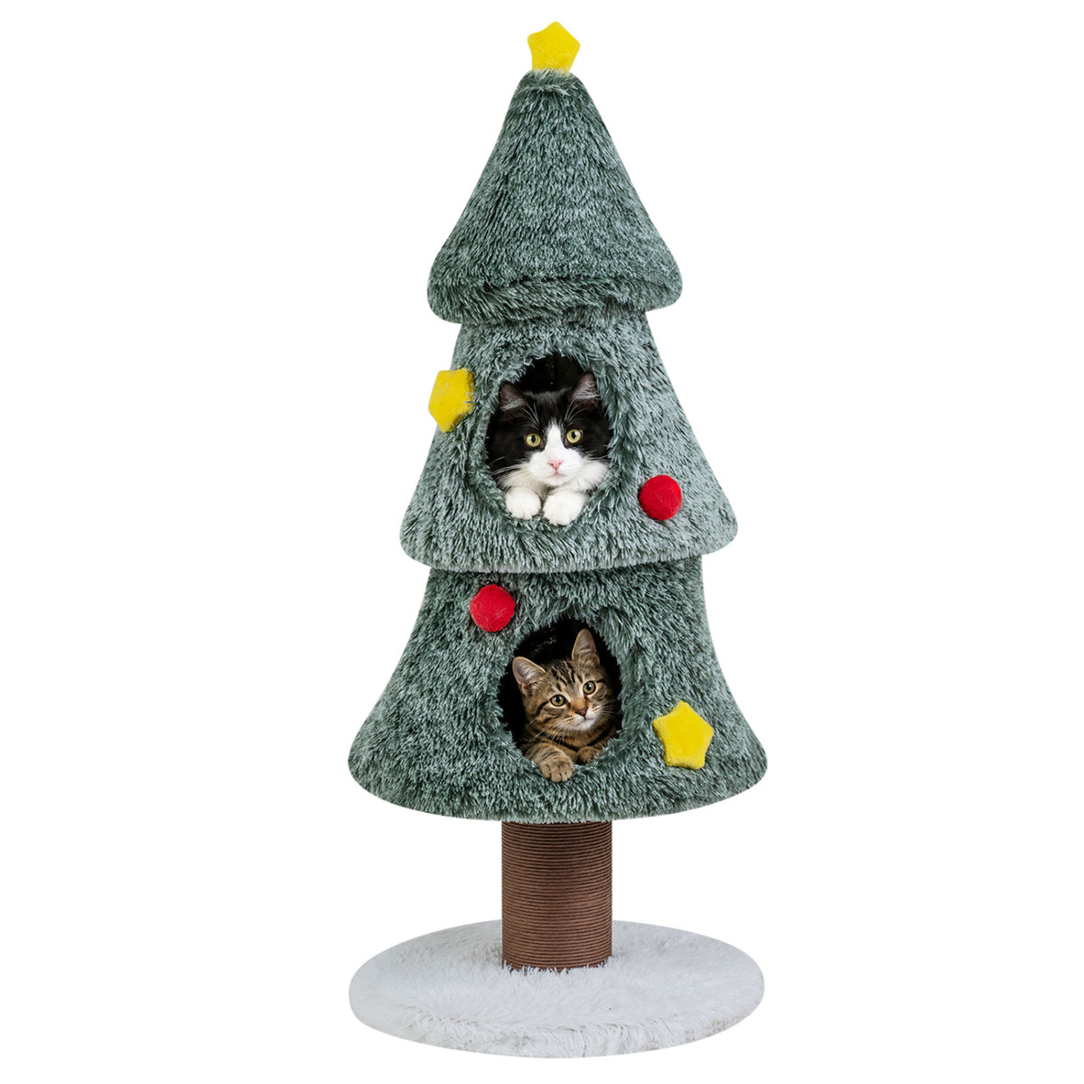 Christmas Cat Tree with 2 Condos Scratching Post and Decorative Stars - Green
