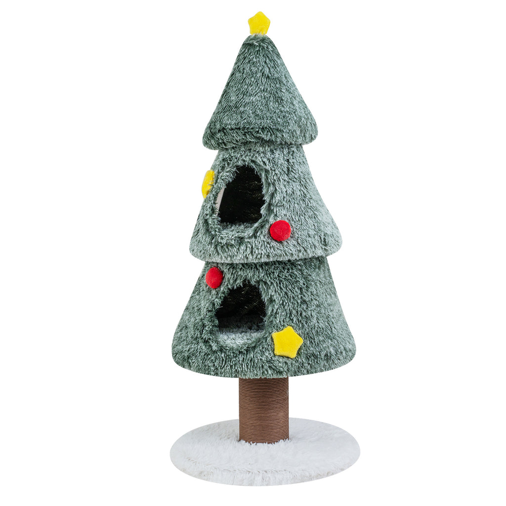Christmas Cat Tree with 2 Condos Scratching Post and Decorative Stars - Green