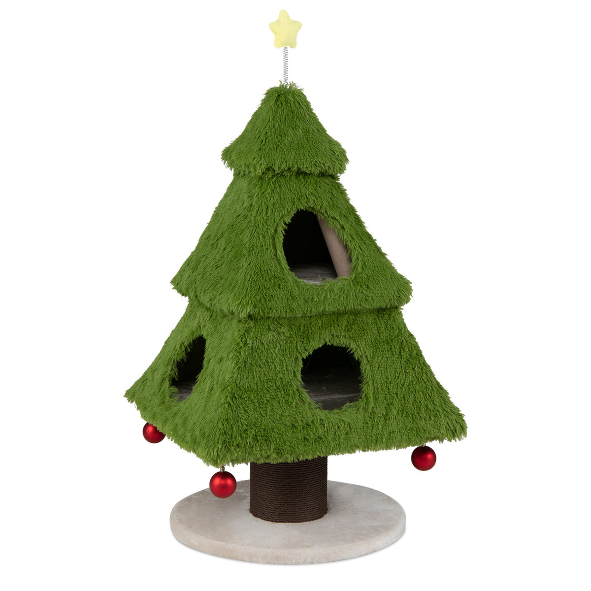 Christmas Cat Tree with Scratching Post & Dangling Balls - Green