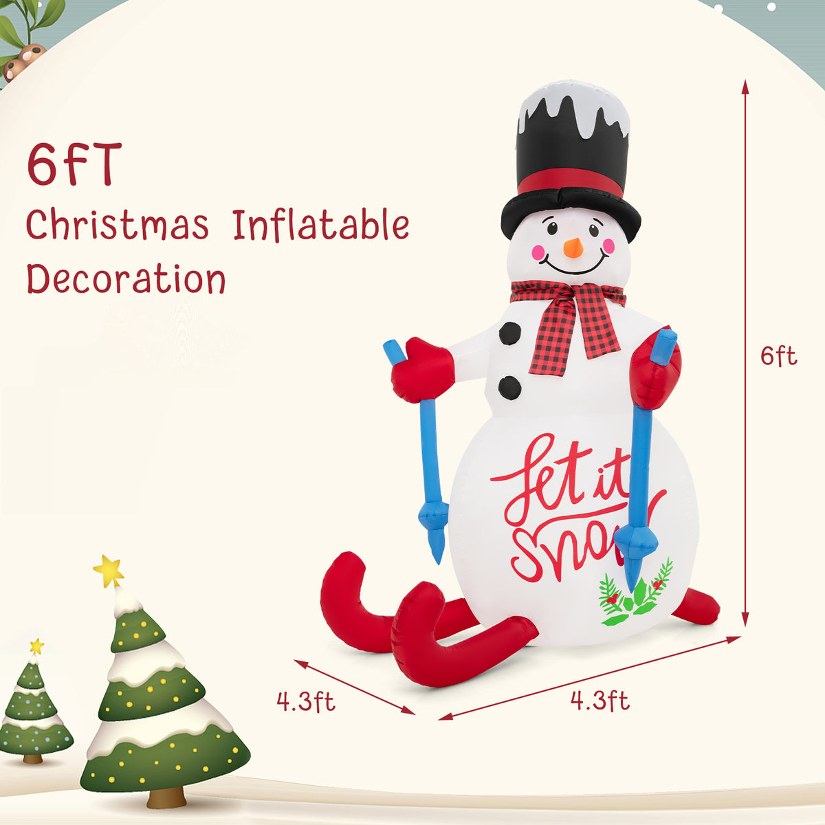 6ft Skiing Snowman Christmas Inflatable Decoration with LED Lights & Sandbag