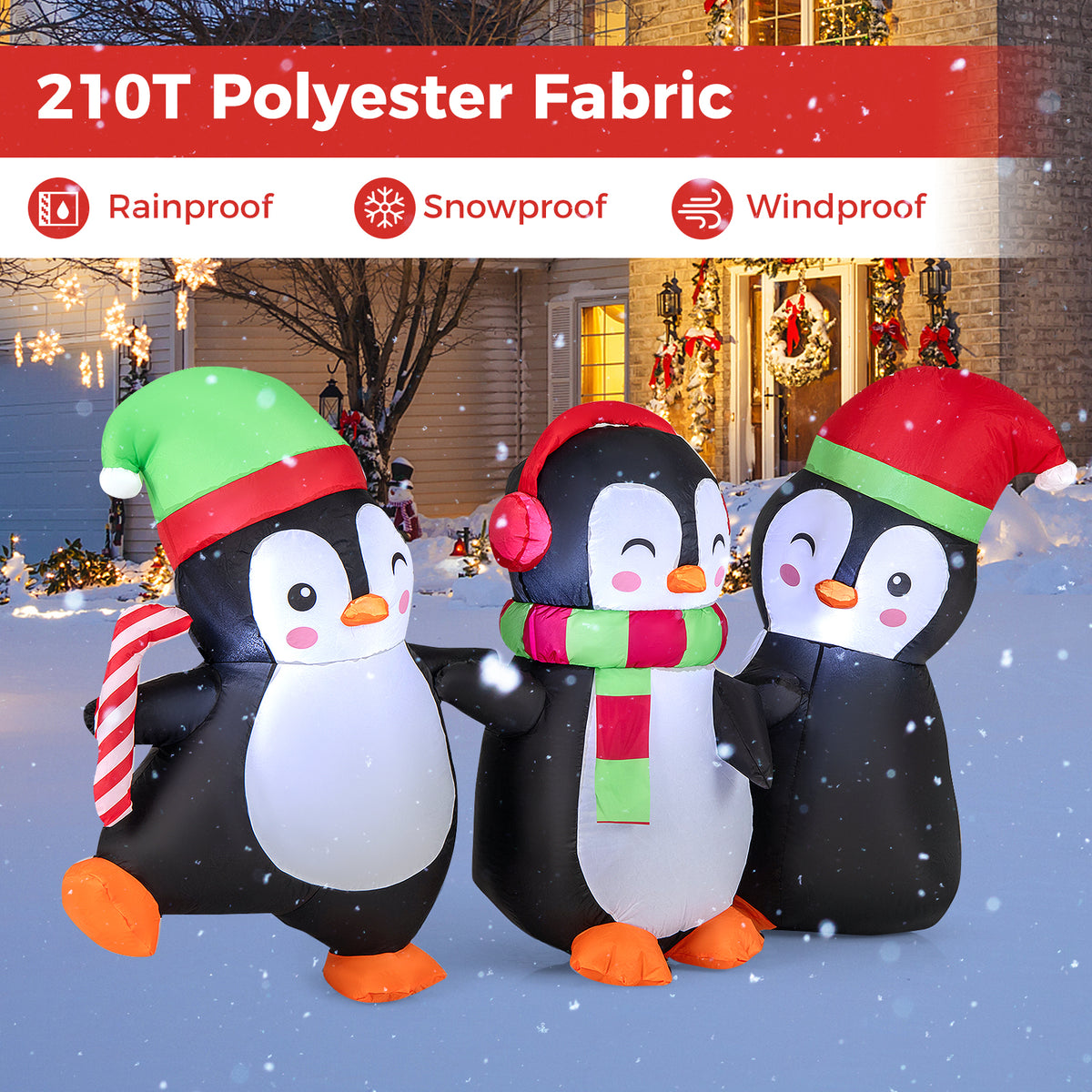 Christmas Inflatable Penguin with LED Lights for Indoor Outdoor Decor