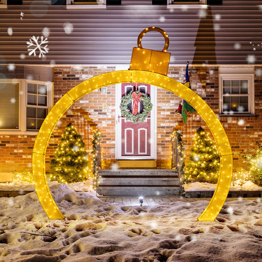 10.5 Feet Pre-Lit Christmas Arch with Gold Ornament Cap & Warm White LED Lights