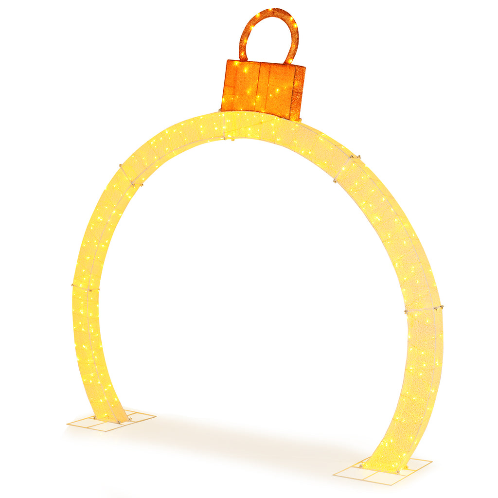 10.5 Feet Pre-Lit Christmas Arch with Gold Ornament Cap & Warm White LED Lights