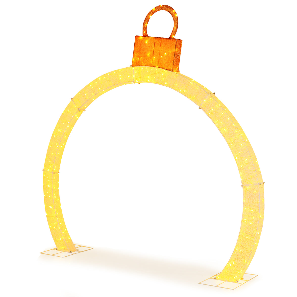10.5 Feet Pre-Lit Christmas Arch with Gold Ornament Cap & Warm White LED Lights
