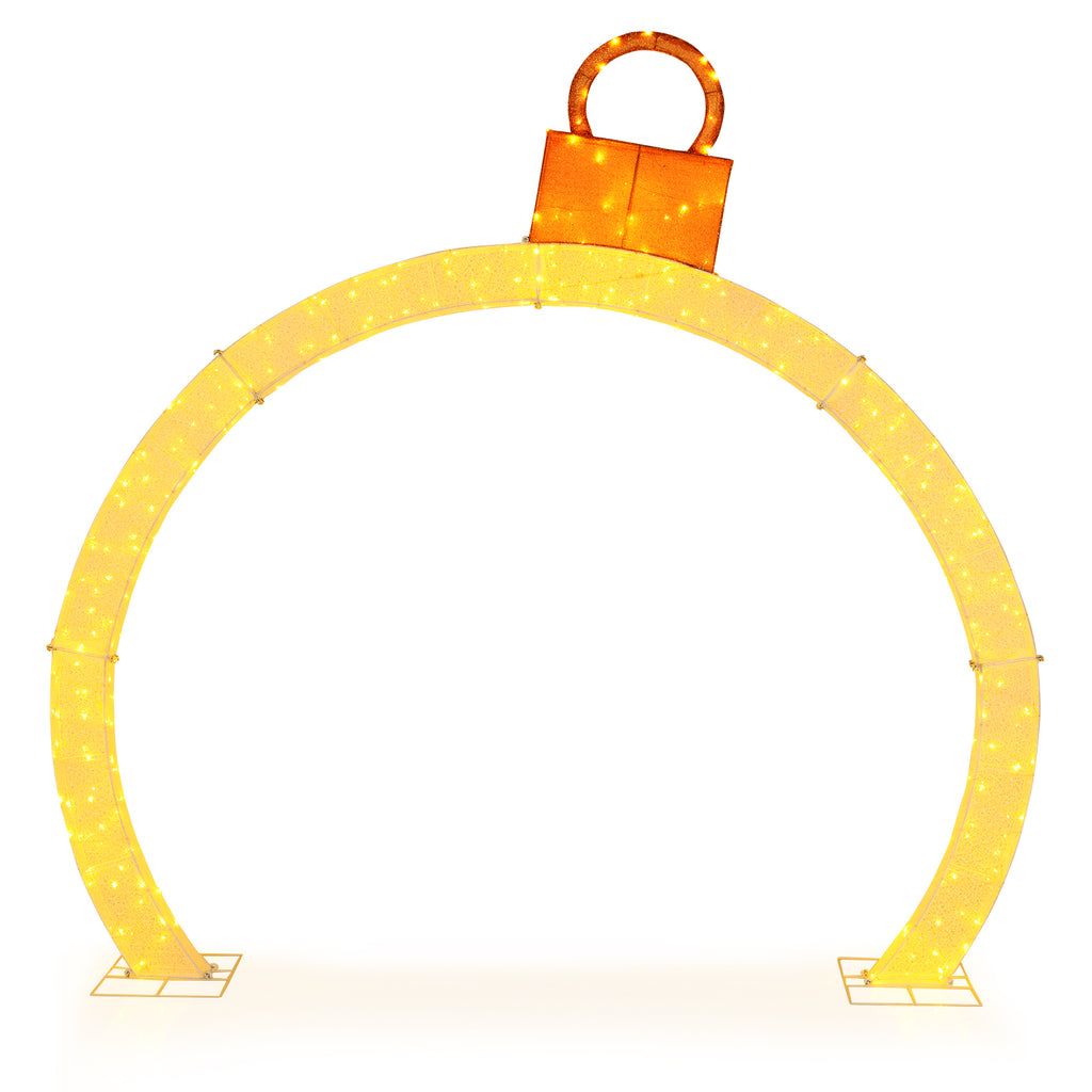 10.5 Feet Pre-Lit Christmas Arch with Gold Ornament Cap & Warm White LED Lights