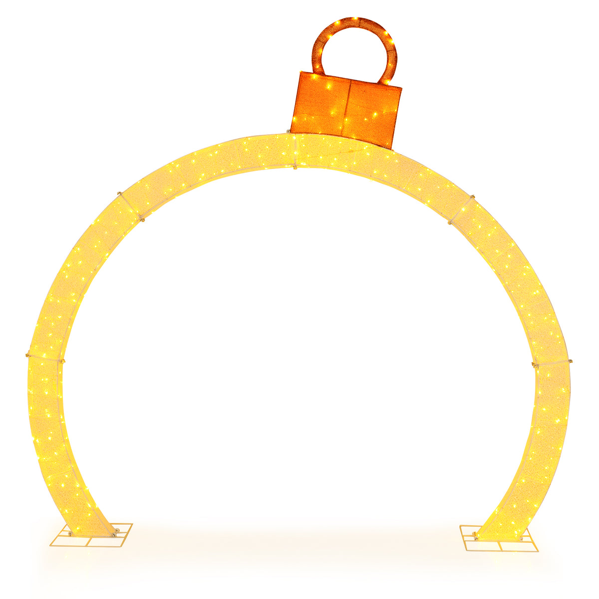 10.5 Feet Pre-Lit Christmas Arch with Gold Ornament Cap & Warm White LED Lights