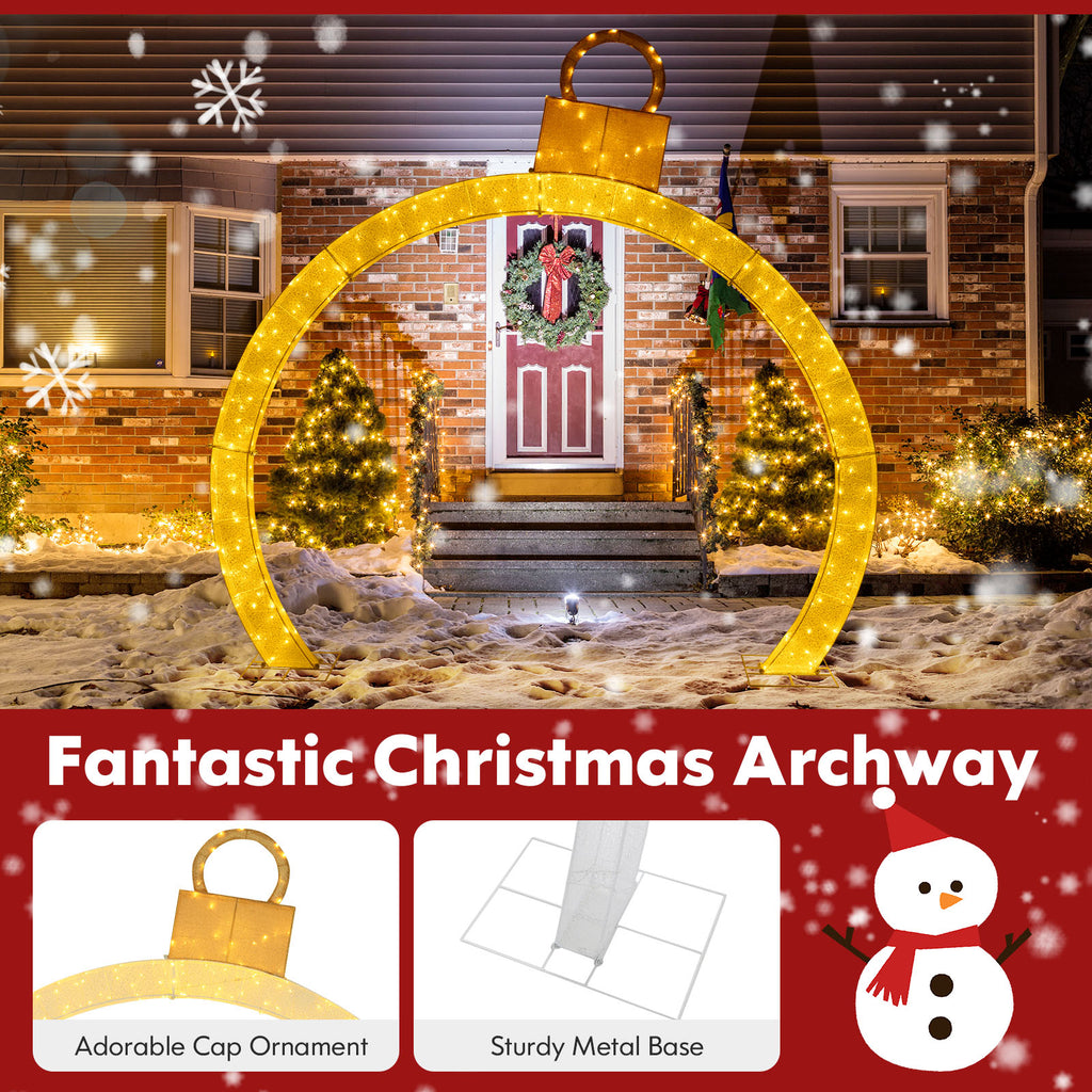 10.5 Feet Pre-Lit Christmas Arch with Gold Ornament Cap & Warm White LED Lights