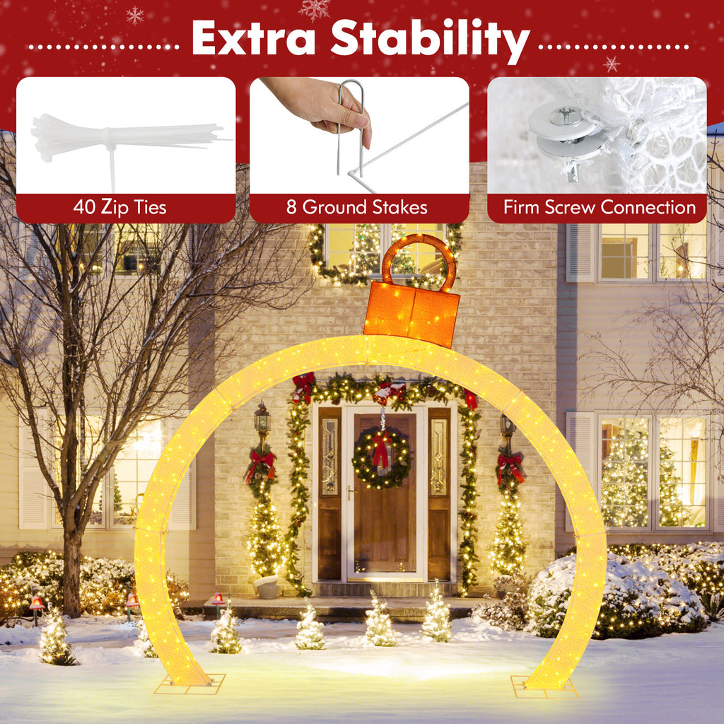 10.5 Feet Pre-Lit Christmas Arch with Gold Ornament Cap & Warm White LED Lights