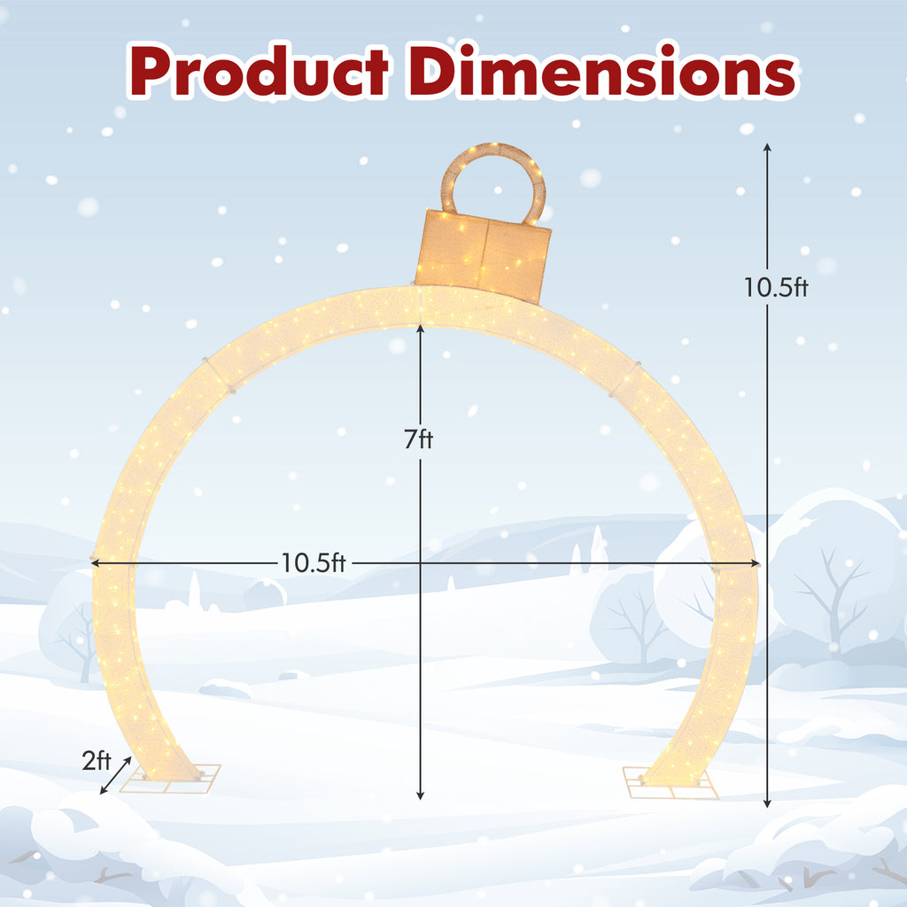 10.5 Feet Pre-Lit Christmas Arch with Gold Ornament Cap & Warm White LED Lights