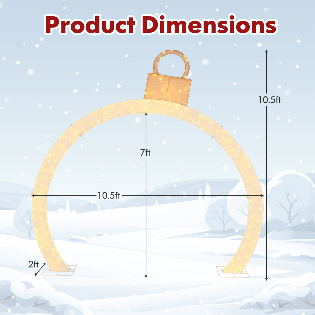 10.5 Feet Pre-Lit Christmas Arch with Gold Ornament Cap & Warm White LED Lights
