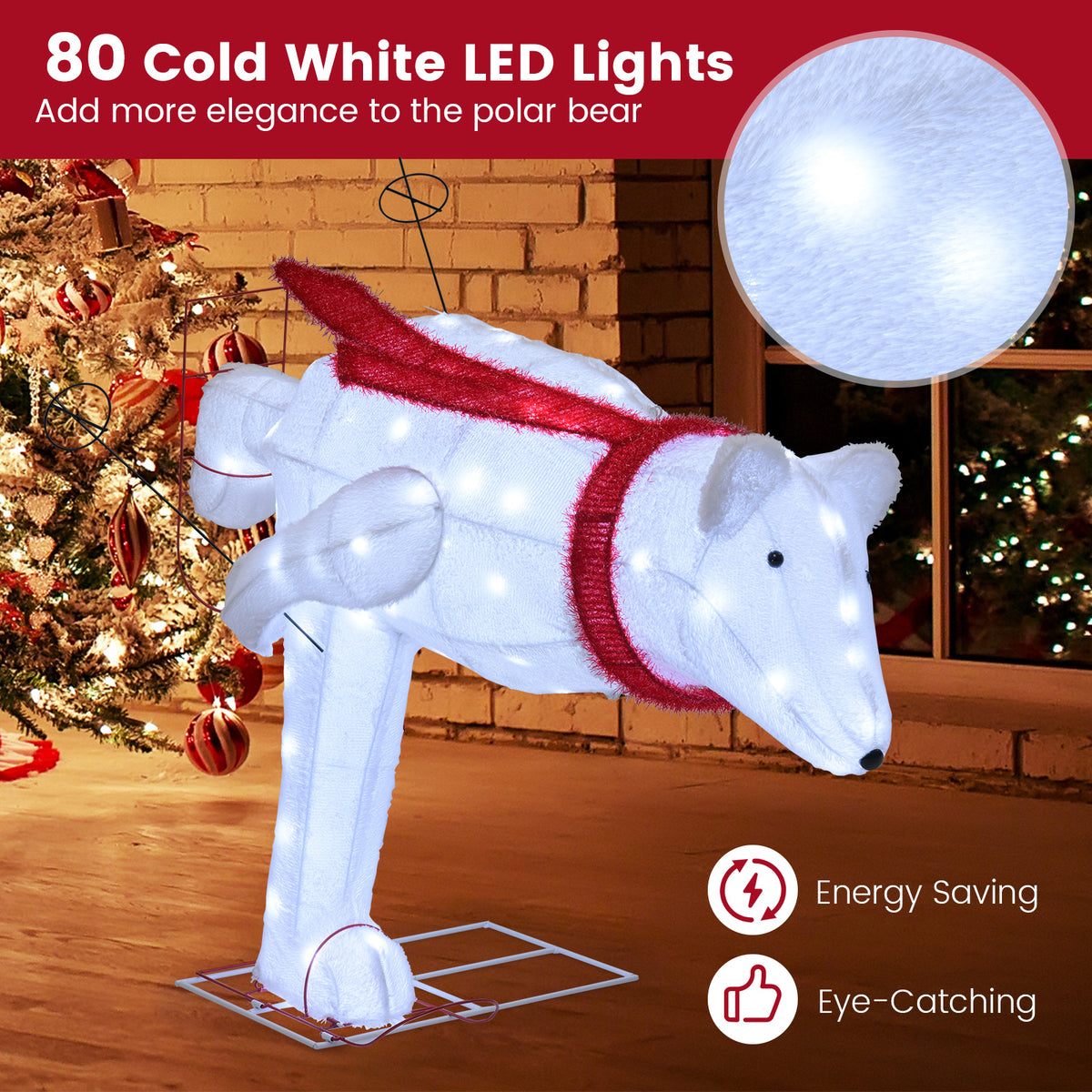 4.5 Ft Christmas Polar Bear with LED Lights & Ground Stakes - Yard Decor