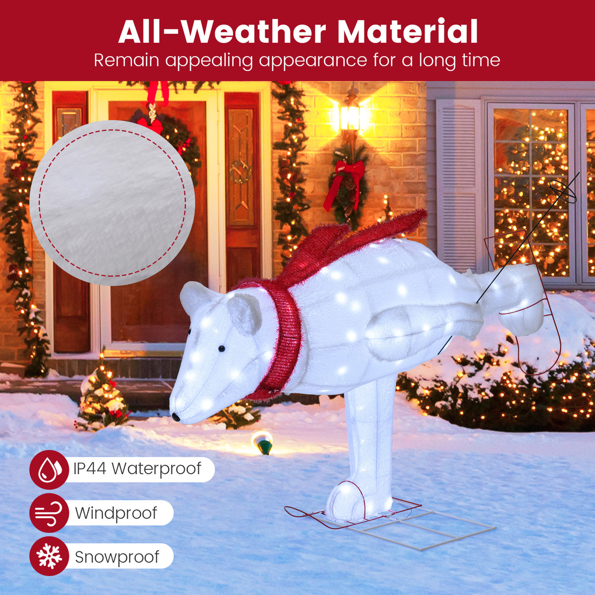 4.5 Ft Christmas Polar Bear with LED Lights & Ground Stakes - Yard Decor