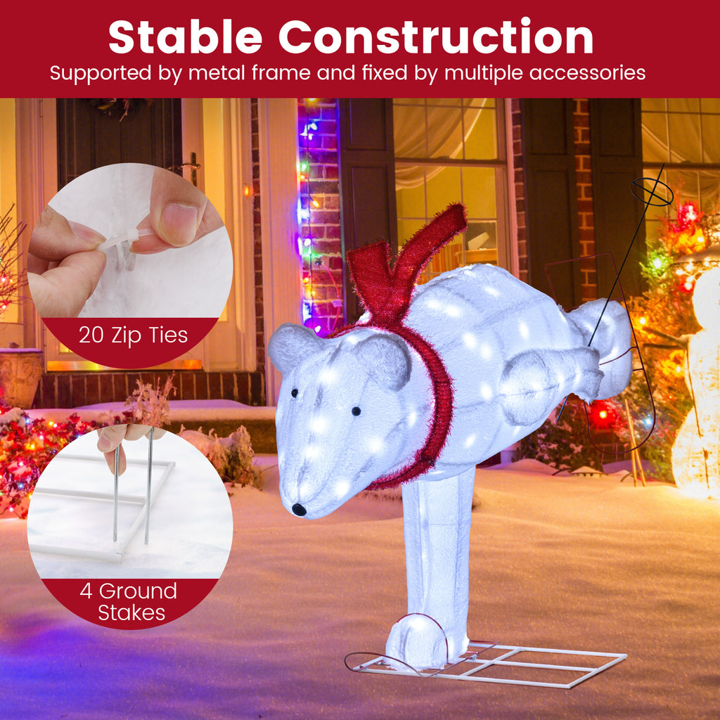 4.5 Ft Christmas Polar Bear with LED Lights & Ground Stakes - Yard Decor