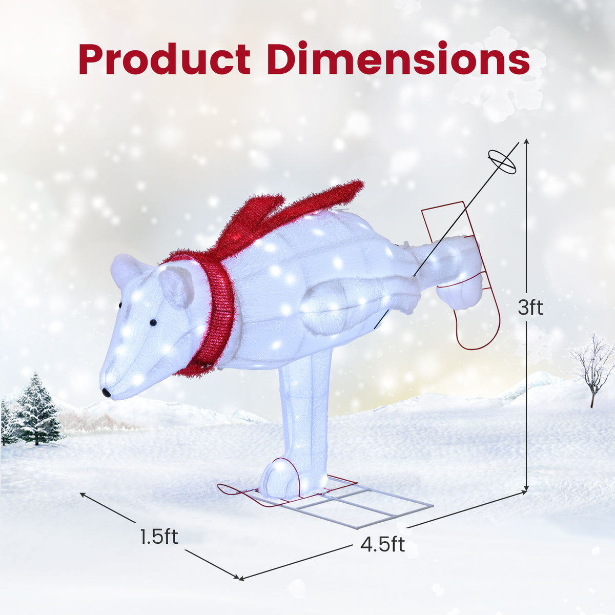 4.5 Ft Christmas Polar Bear with LED Lights & Ground Stakes - Yard Decor