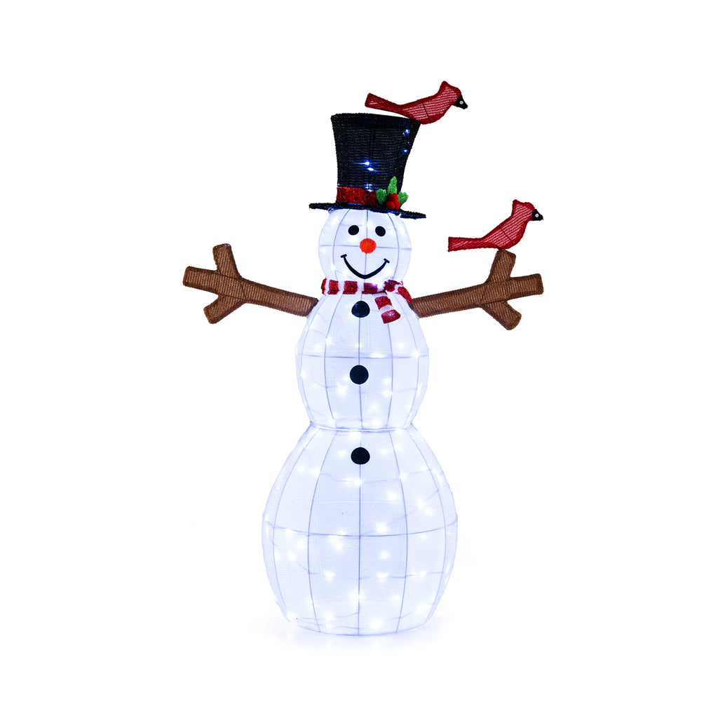 4.8 Feet Christmas Snowman with 120 LED String Lights and Red Bird Decorations