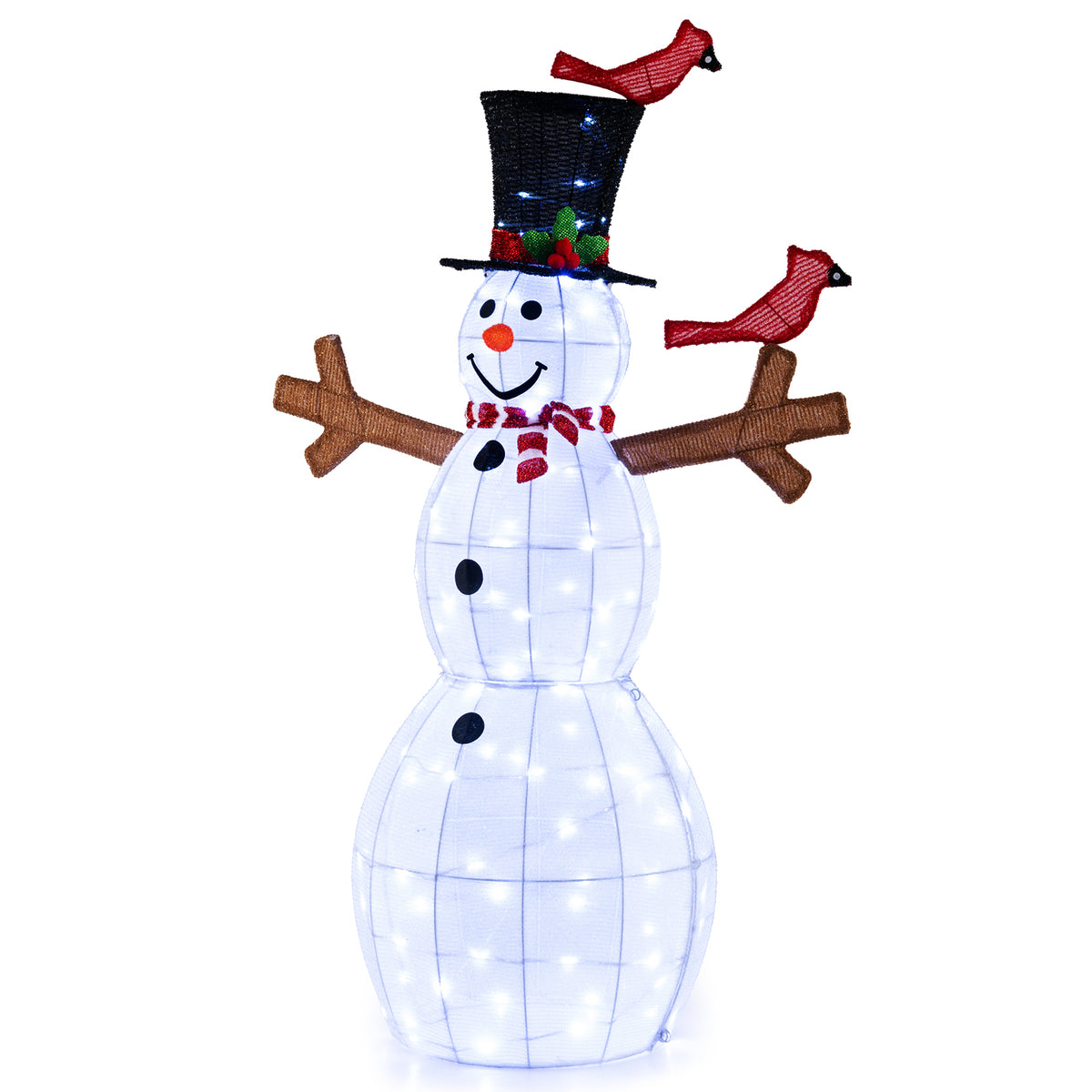 4.8 Feet Christmas Snowman with 120 LED String Lights and Red Bird Decorations