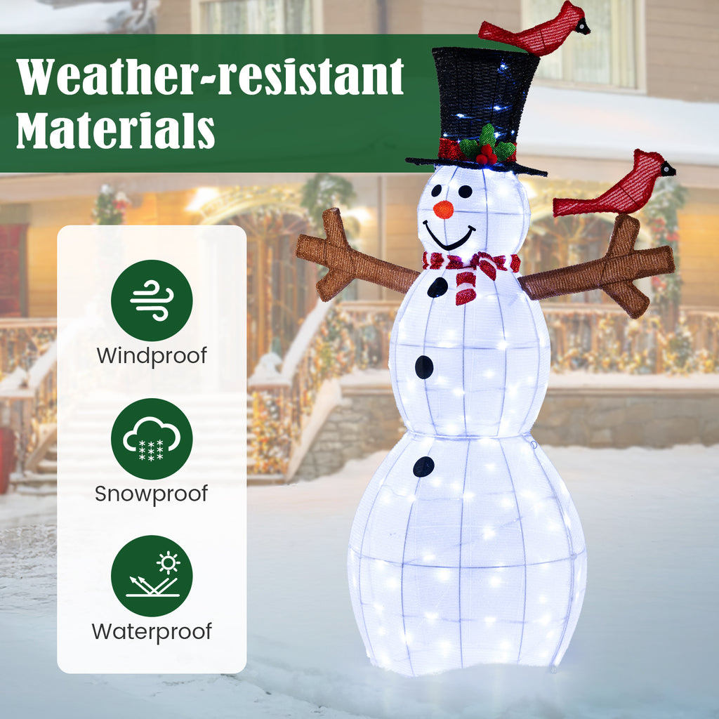 4.8 Feet Christmas Snowman with 120 LED String Lights and Red Bird Decorations