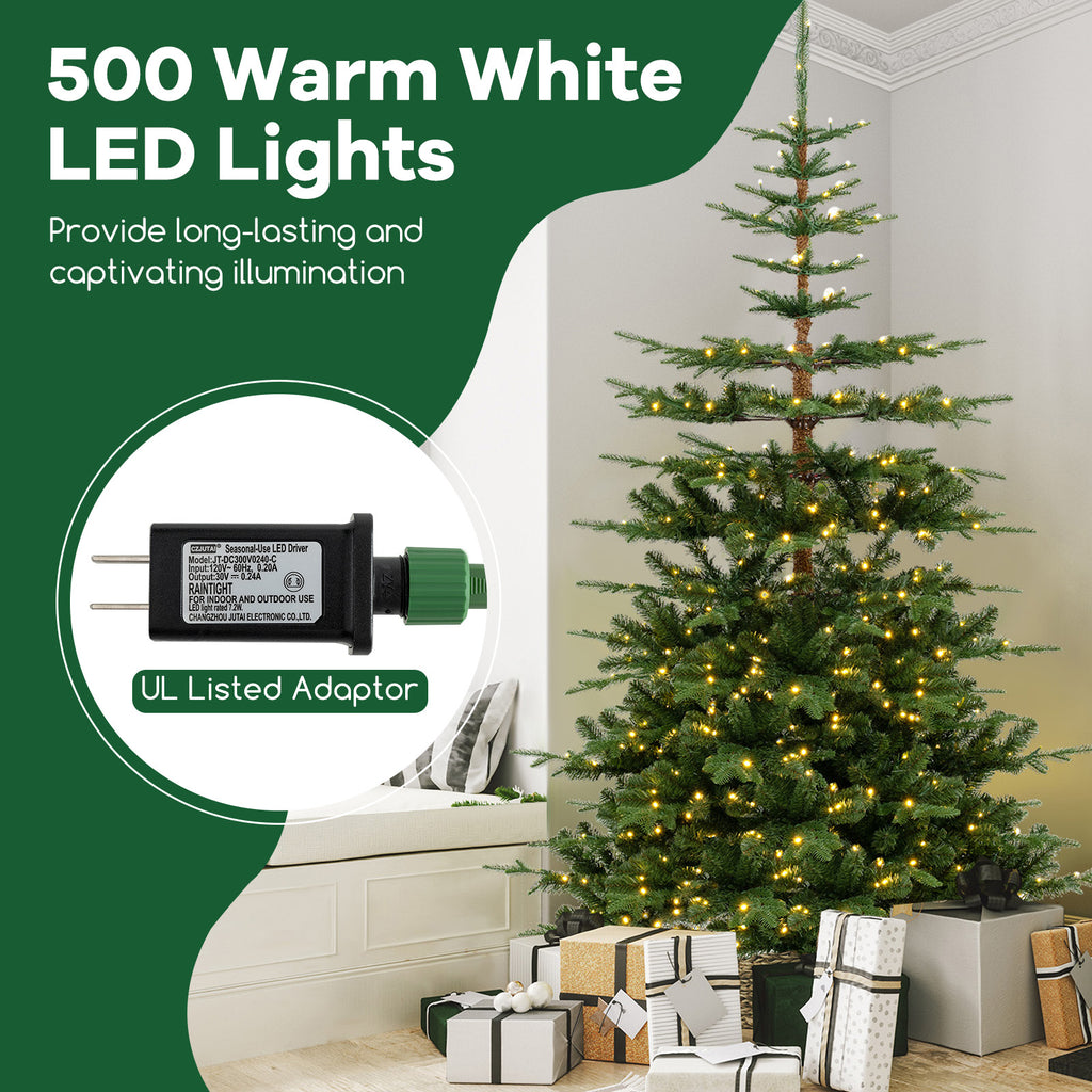 7Ft Hinged Artificial Christmas Tree with 1303 Tips & Warm White Lights