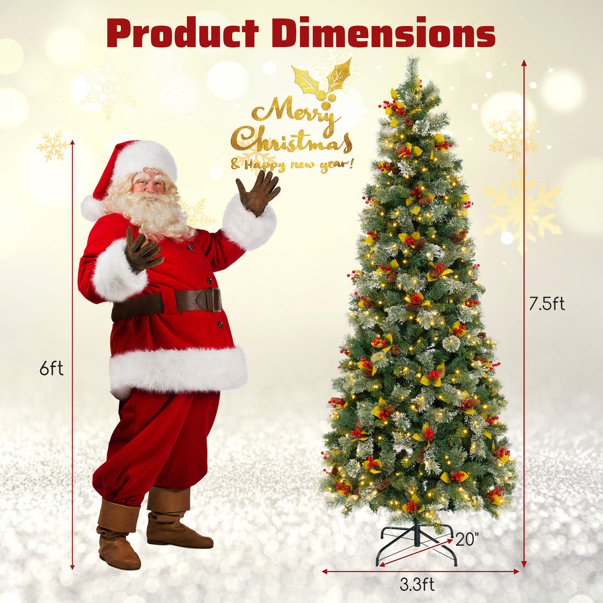 7.5 ft Pre-Lit Artificial Christmas Tree with Realistic PVC & Pine Needles