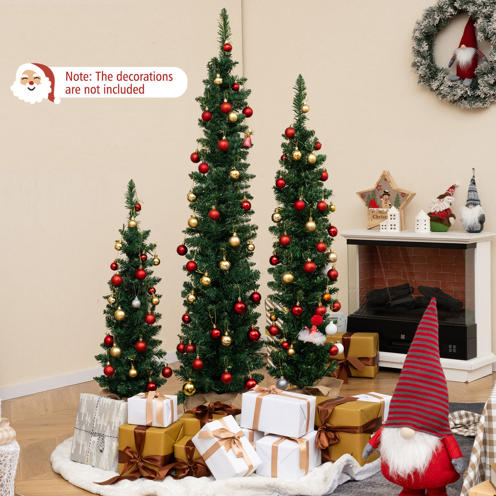 Pre-Lit Artificial Christmas Trees Set of 3 with Burlap Bases - Warm White LED Lights