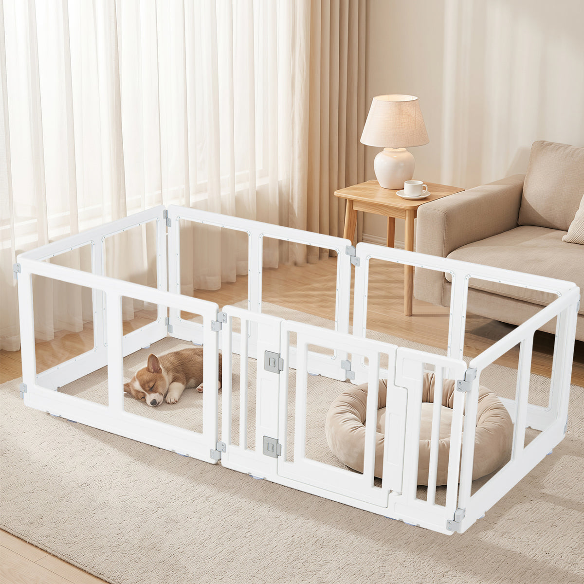 HDPE 6-Panel Clear Dog Playpen with Locking Door - Transparent Pet Enclosure