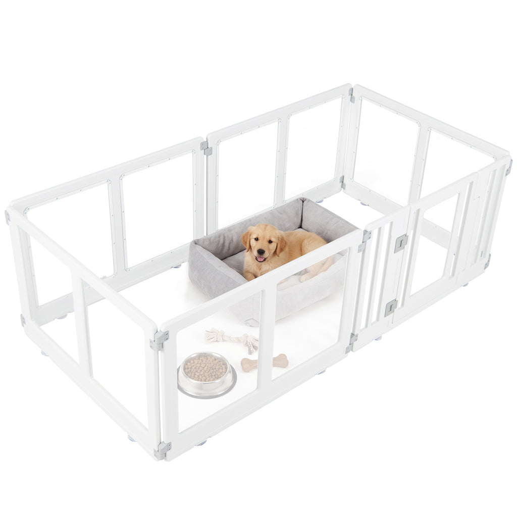 HDPE 6-Panel Clear Dog Playpen with Locking Door - Transparent Pet Enclosure