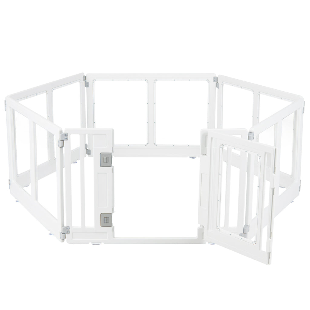 HDPE 6-Panel Clear Dog Playpen with Locking Door - Transparent Pet Enclosure