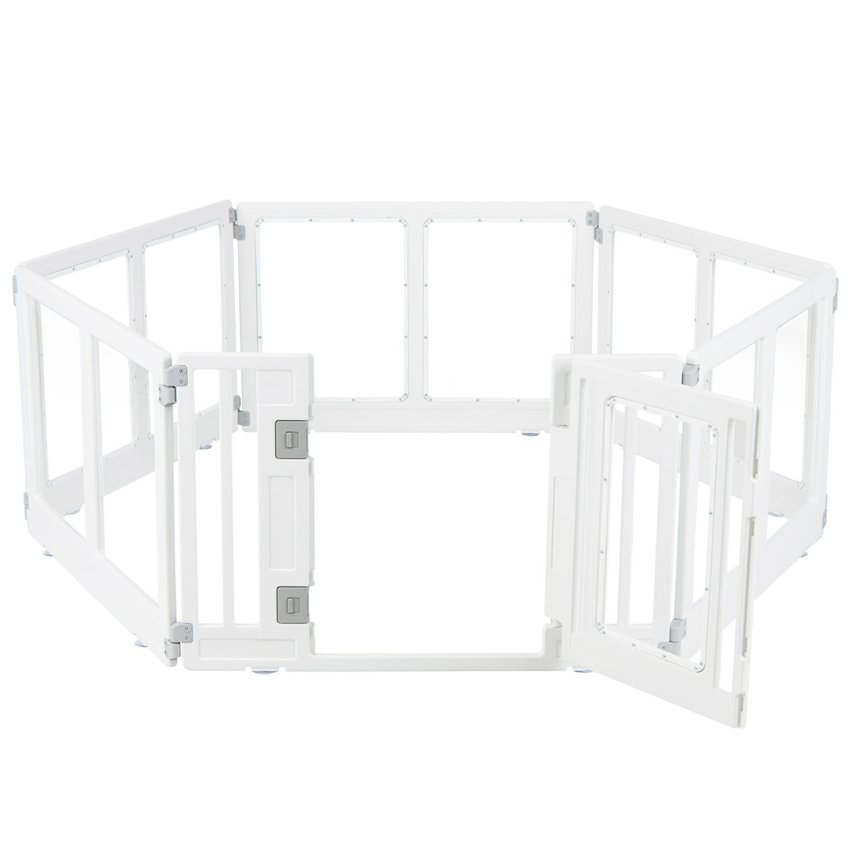 HDPE 6-Panel Clear Dog Playpen with Locking Door - Transparent Pet Enclosure