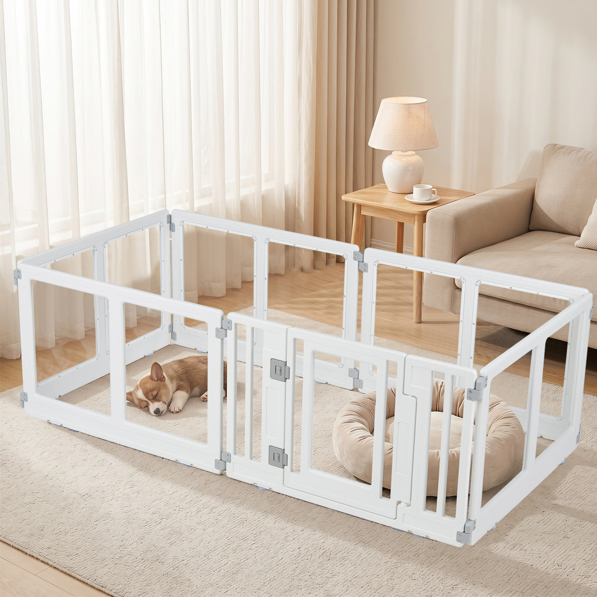 HDPE 6-Panel Clear Dog Playpen with Locking Door - Transparent Pet Enclosure