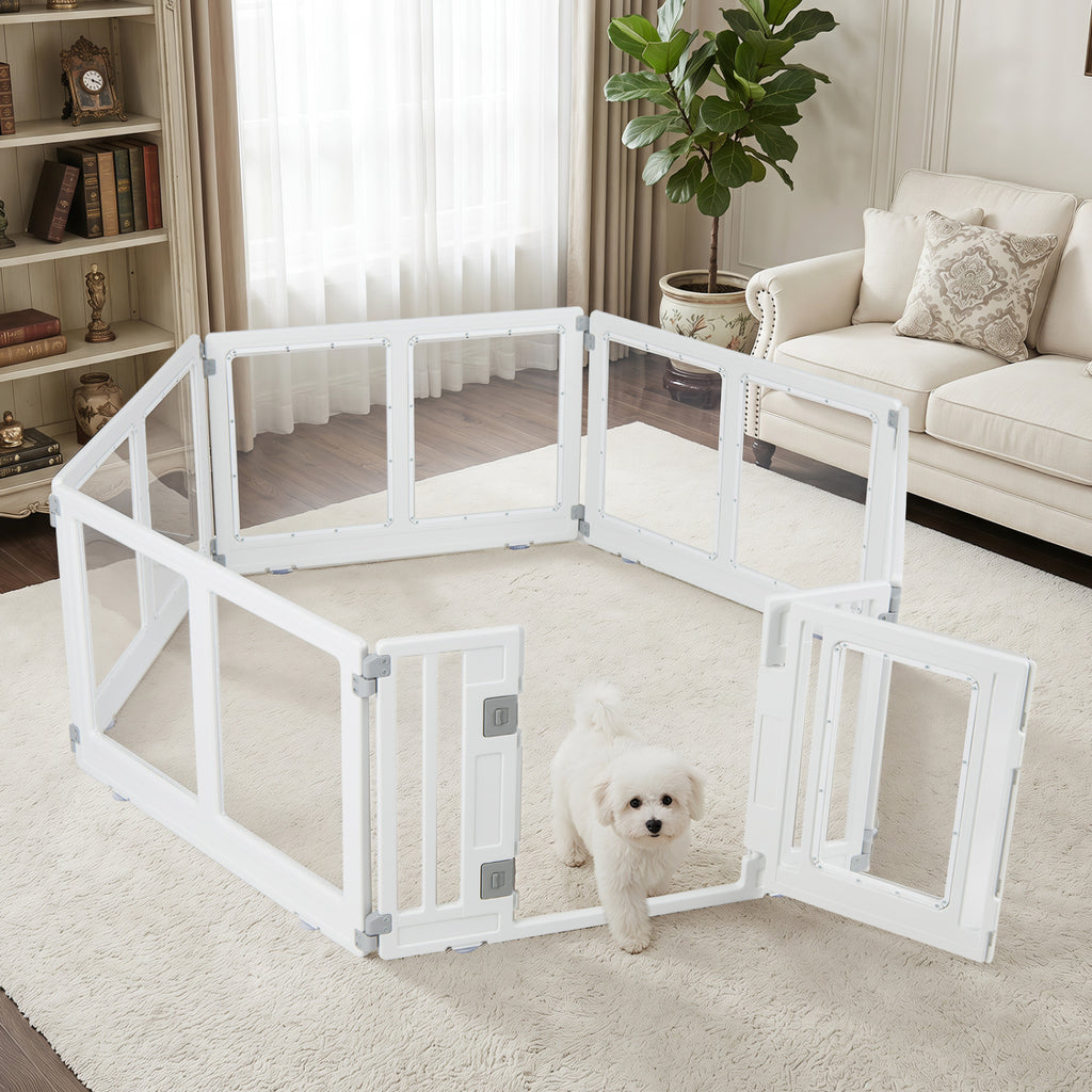 HDPE 6-Panel Clear Dog Playpen with Locking Door - Transparent Pet Enclosure