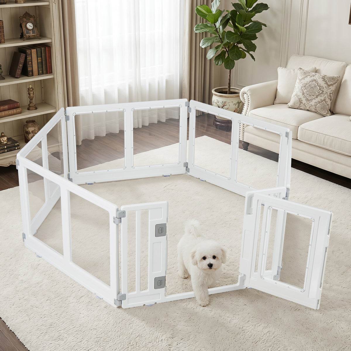 HDPE 6-Panel Clear Dog Playpen with Locking Door - Transparent Pet Enclosure