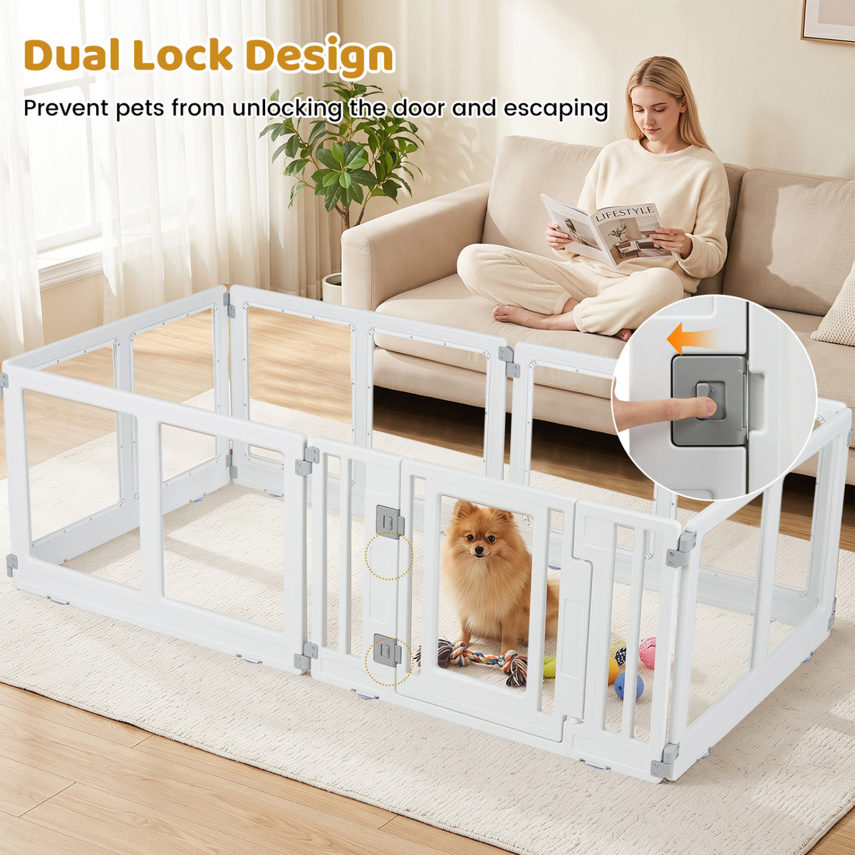 HDPE 6-Panel Clear Dog Playpen with Locking Door - Transparent Pet Enclosure