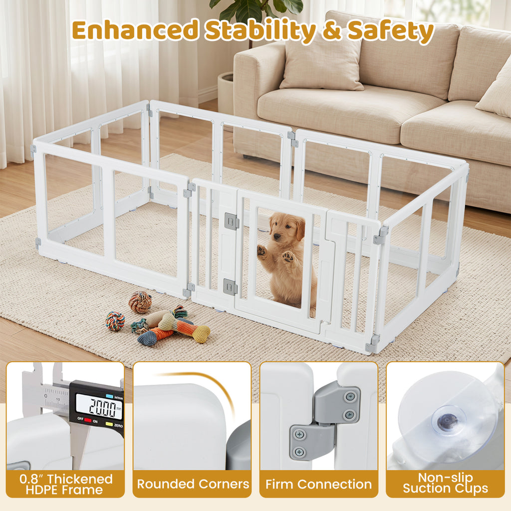 HDPE 6-Panel Clear Dog Playpen with Locking Door - Transparent Pet Enclosure
