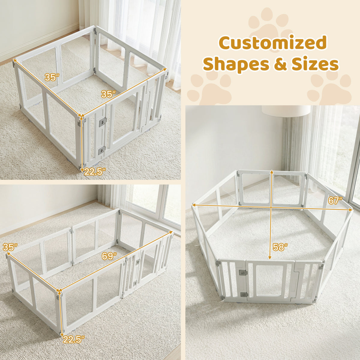HDPE 6-Panel Clear Dog Playpen with Locking Door - Transparent Pet Enclosure