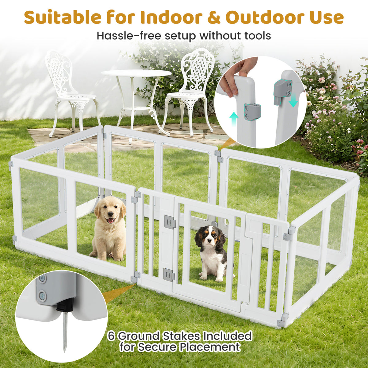 HDPE 6-Panel Clear Dog Playpen with Locking Door - Transparent Pet Enclosure