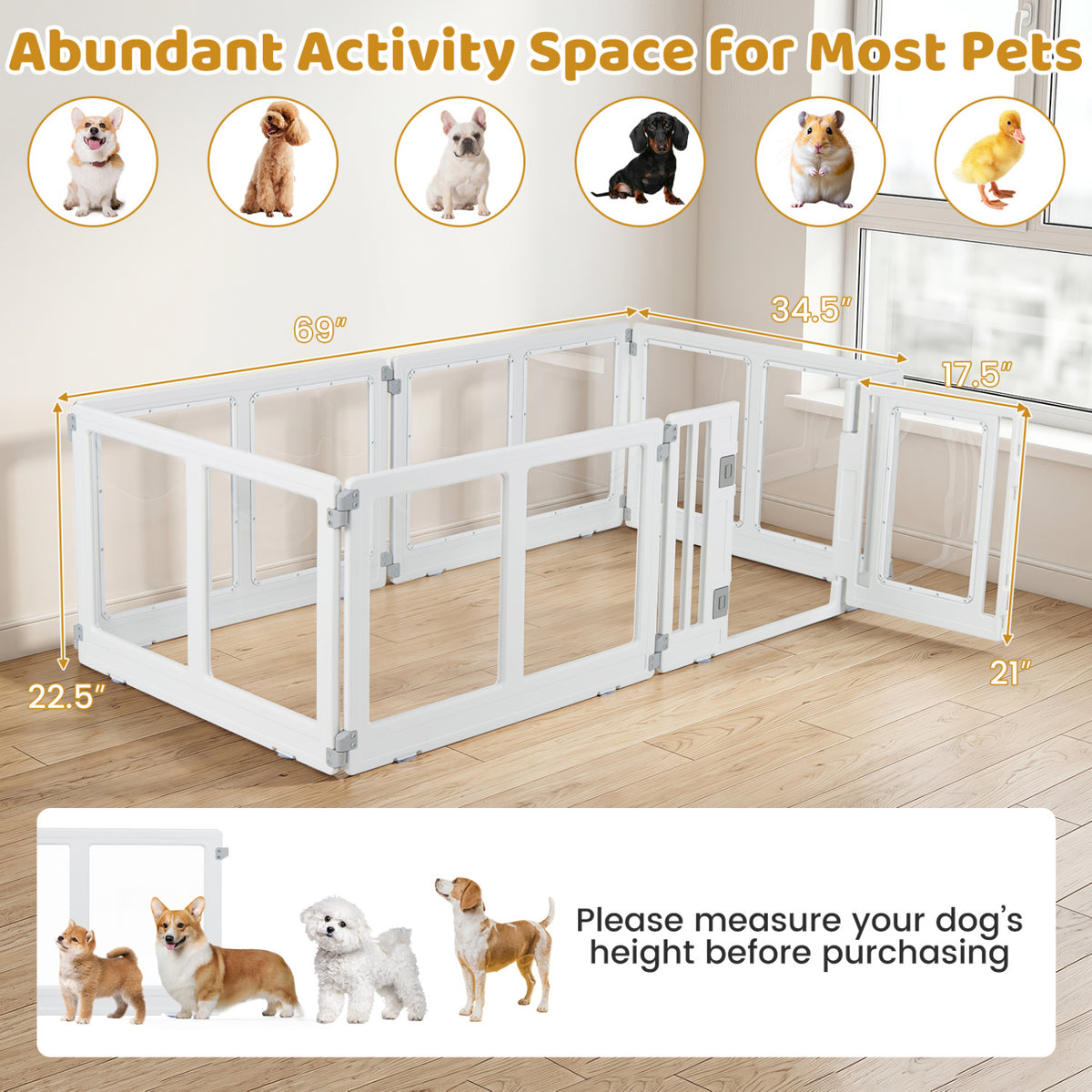 HDPE 6-Panel Clear Dog Playpen with Locking Door - Transparent Pet Enclosure