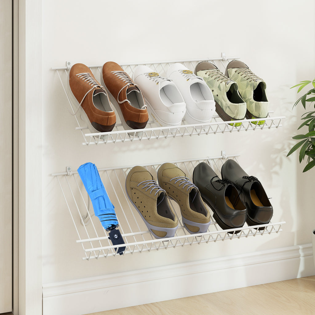 Wall-Mounted Metal Wire Shoe Racks - Set of 2