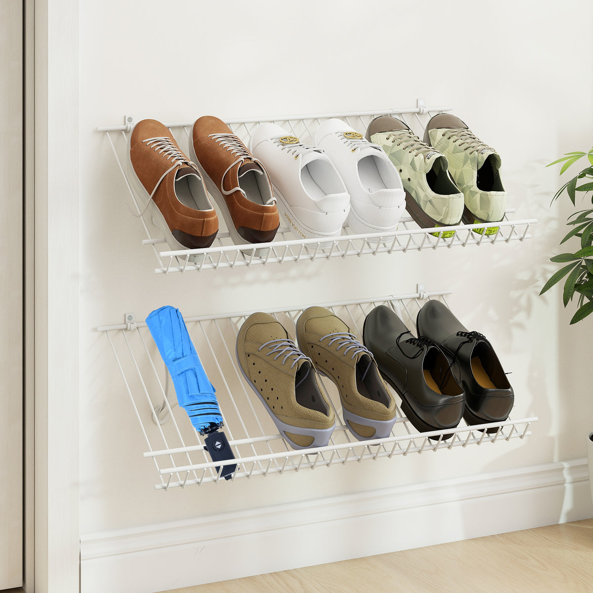 Wall-Mounted Metal Wire Shoe Racks - Set of 2
