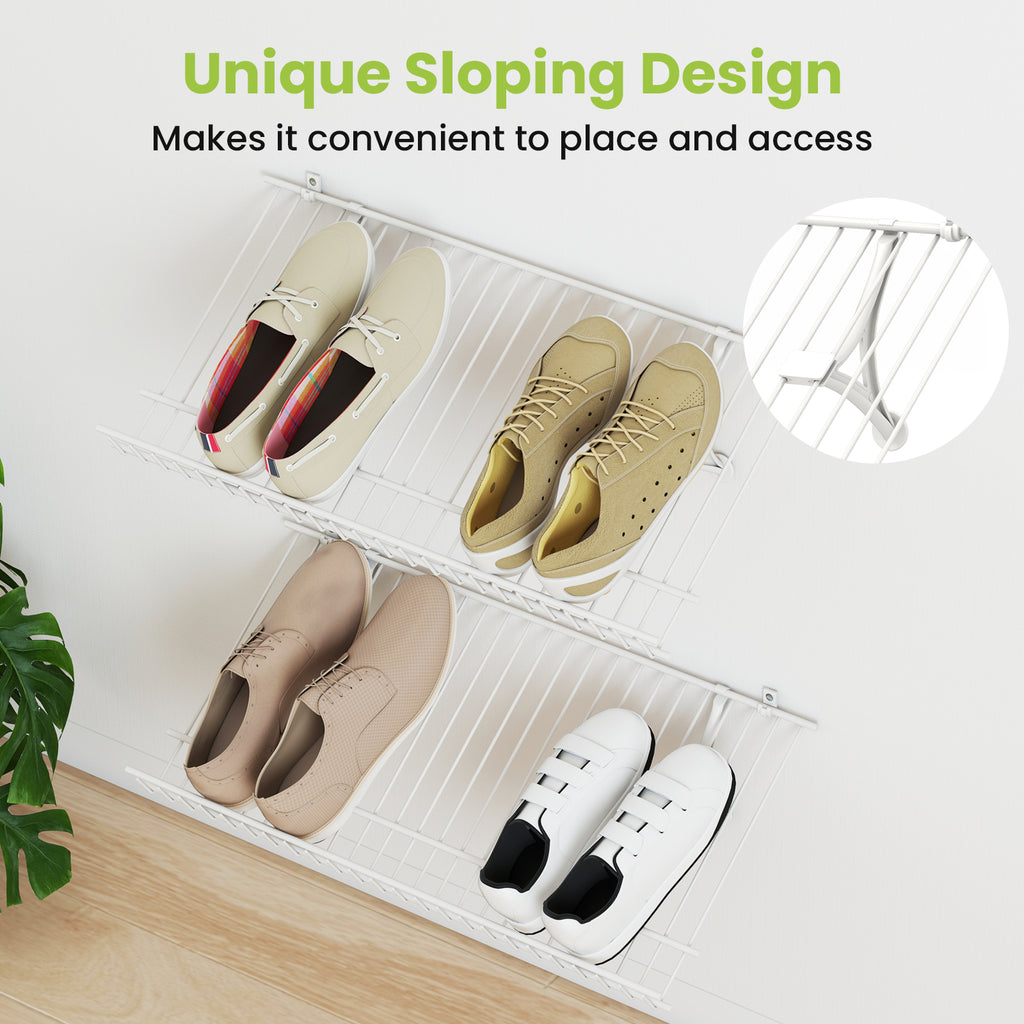 Wall-Mounted Metal Wire Shoe Racks - Set of 2