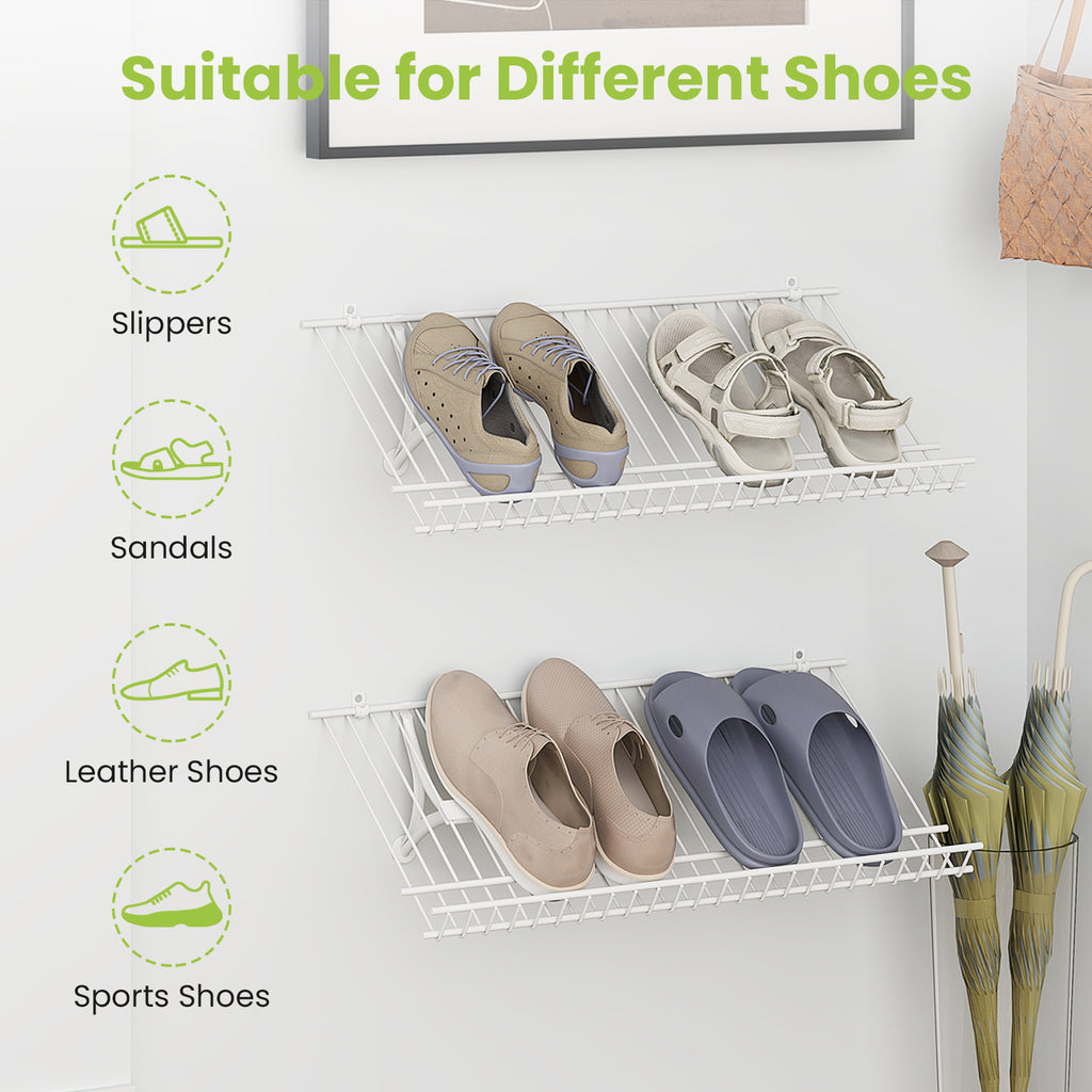 Wall-Mounted Metal Wire Shoe Racks - Set of 2
