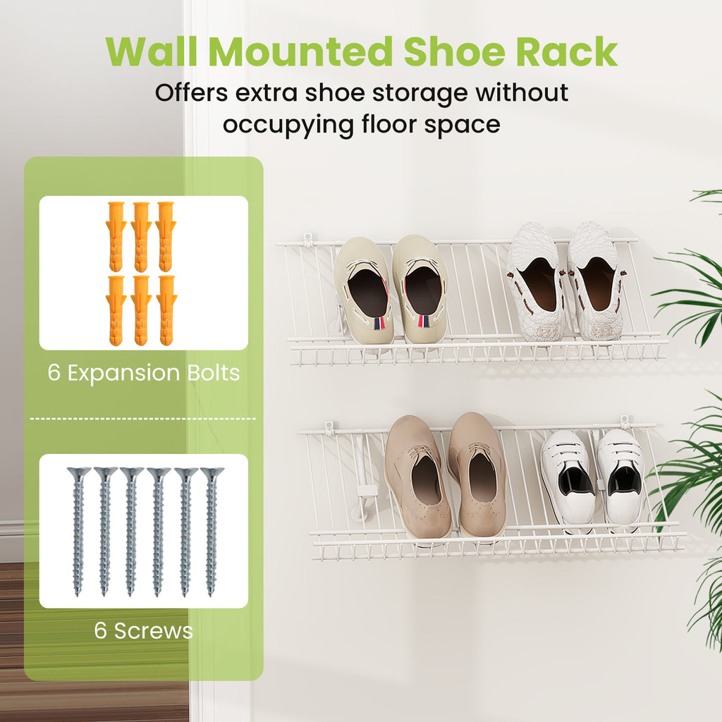 Wall-Mounted Metal Wire Shoe Racks - Set of 2