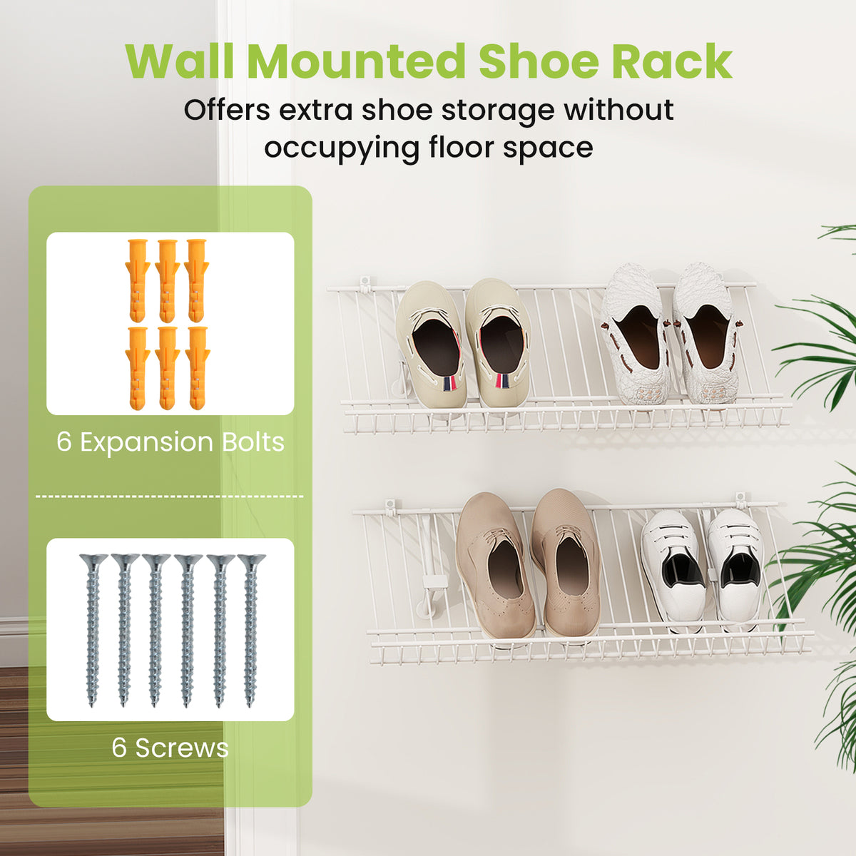 Wall-Mounted Metal Wire Shoe Racks - Set of 2