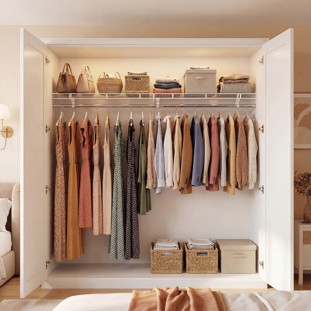 Wall-Mounted Closet Shelf with Hanging Rod - 6ft