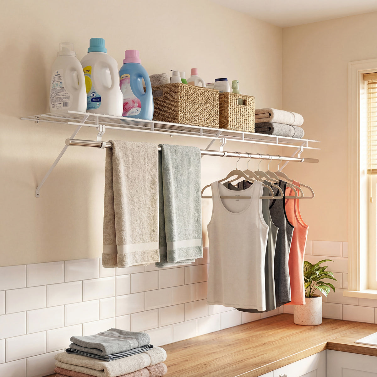 Wall-Mounted Closet Shelf with Hanging Rod - 6ft