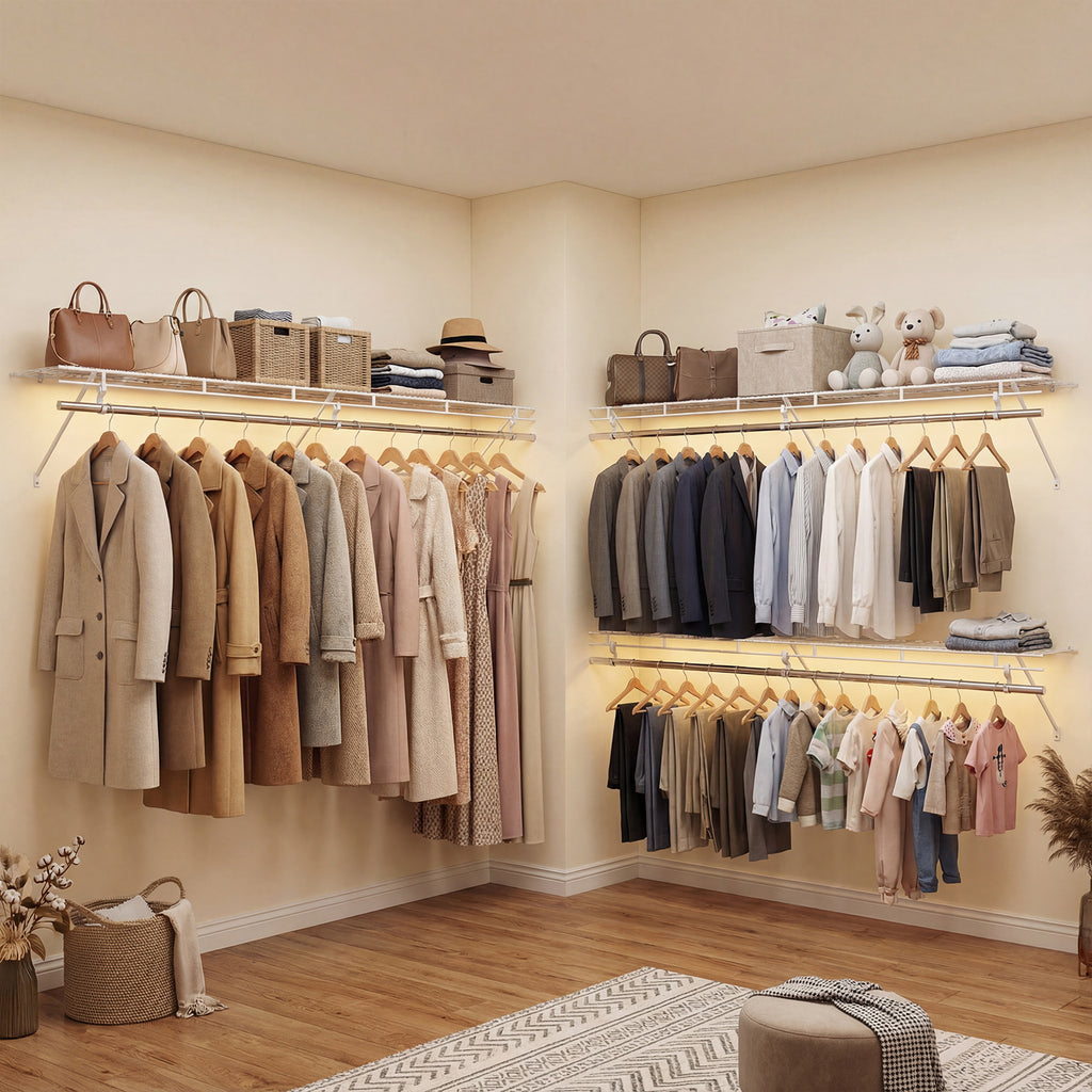 Wall-Mounted Closet Shelf with Hanging Rod - 6ft
