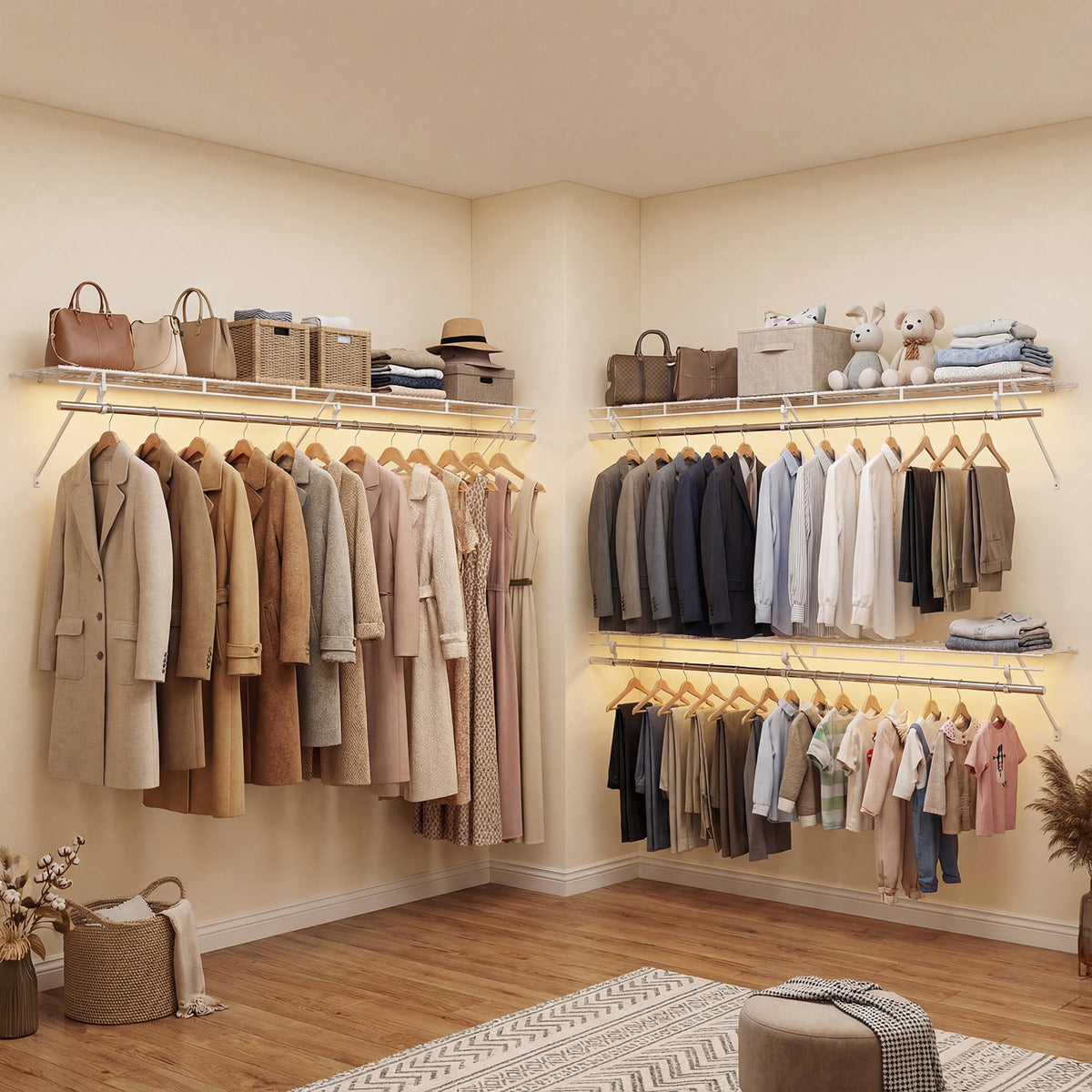 Wall-Mounted Closet Shelf with Hanging Rod - 6ft